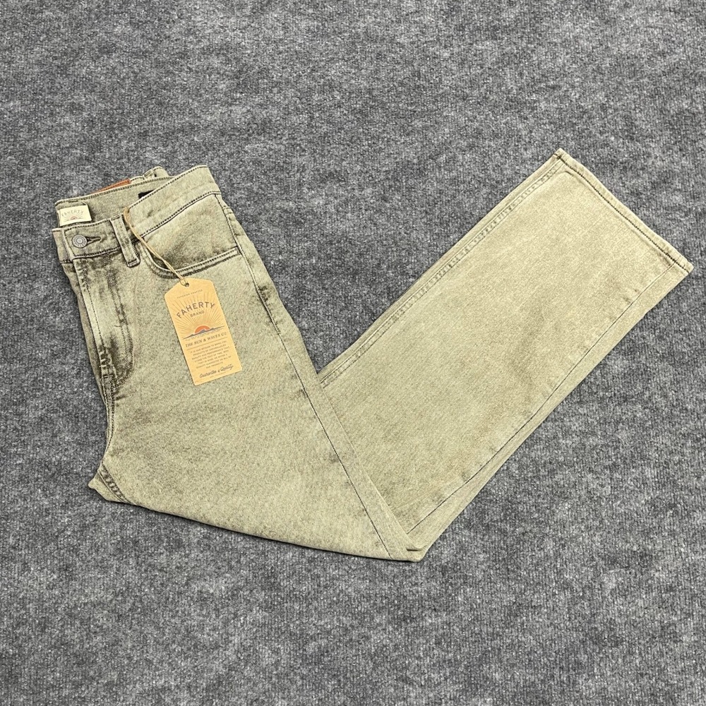 Faherty Jeans Womens Size 26‎ Sunwashed Denim Slim Straight Olive Haze Green NEW